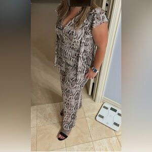 Snake Print Ruffle Sleeve Jumpsuit